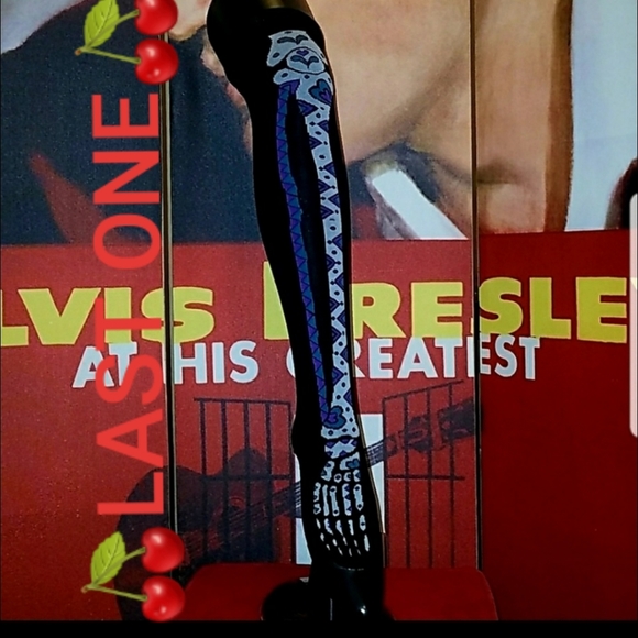 Too Fast Blue & Purple Sugar Skull Art Skelton Leg Bones 19" Rolled Knee Socks - Picture 3 of 8